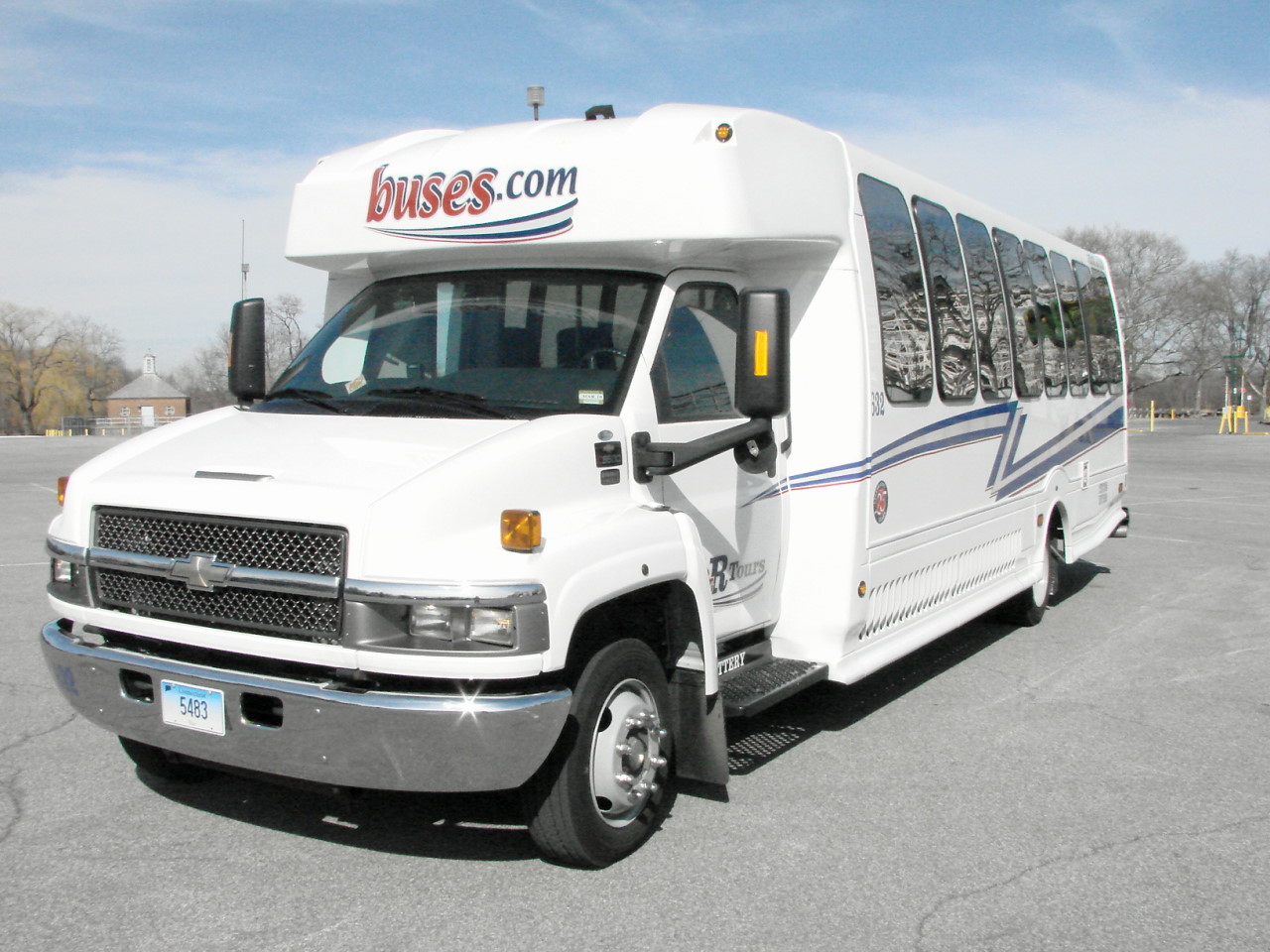 Front view of a charter bus