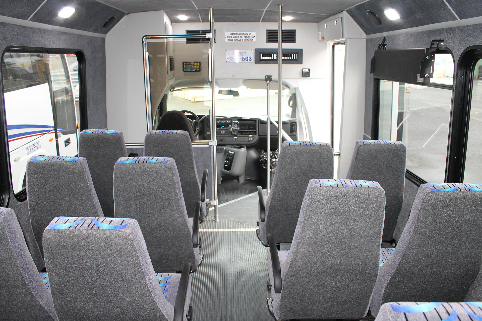 View of front of passenger bus